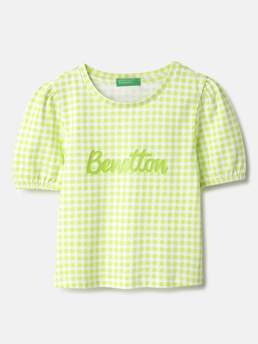 

United Colors of Benetton Girls Checked Pure Cotton Top, Green