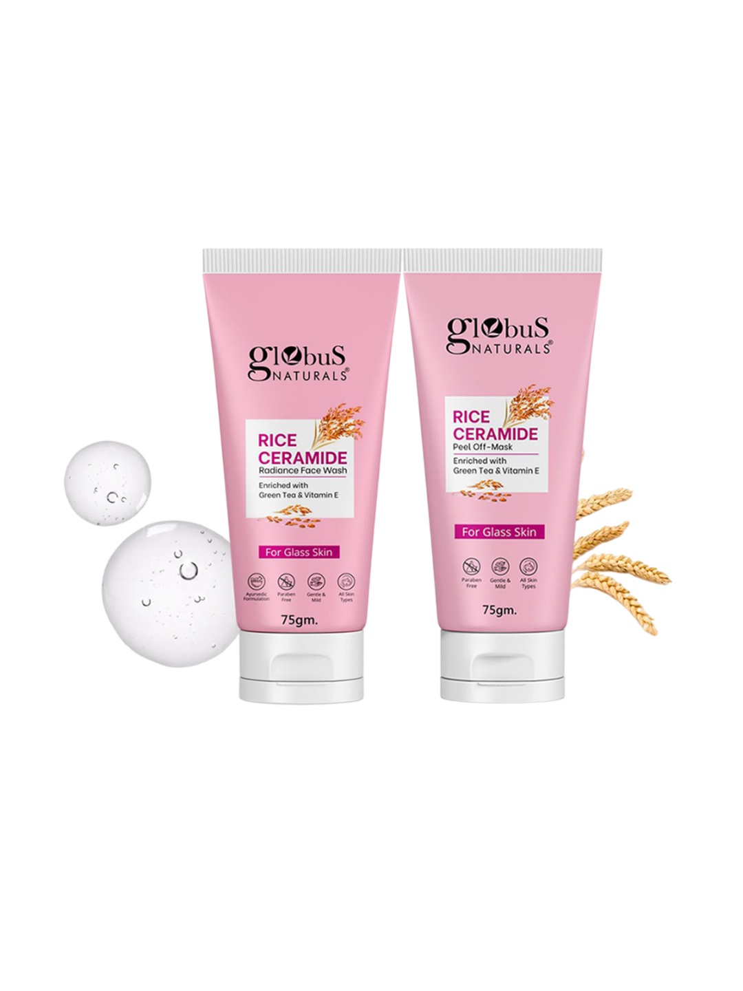 

Globus naturals Set Of 2 Rice Ceramide Face Wash -75g & Peel Off Mask-75g, White