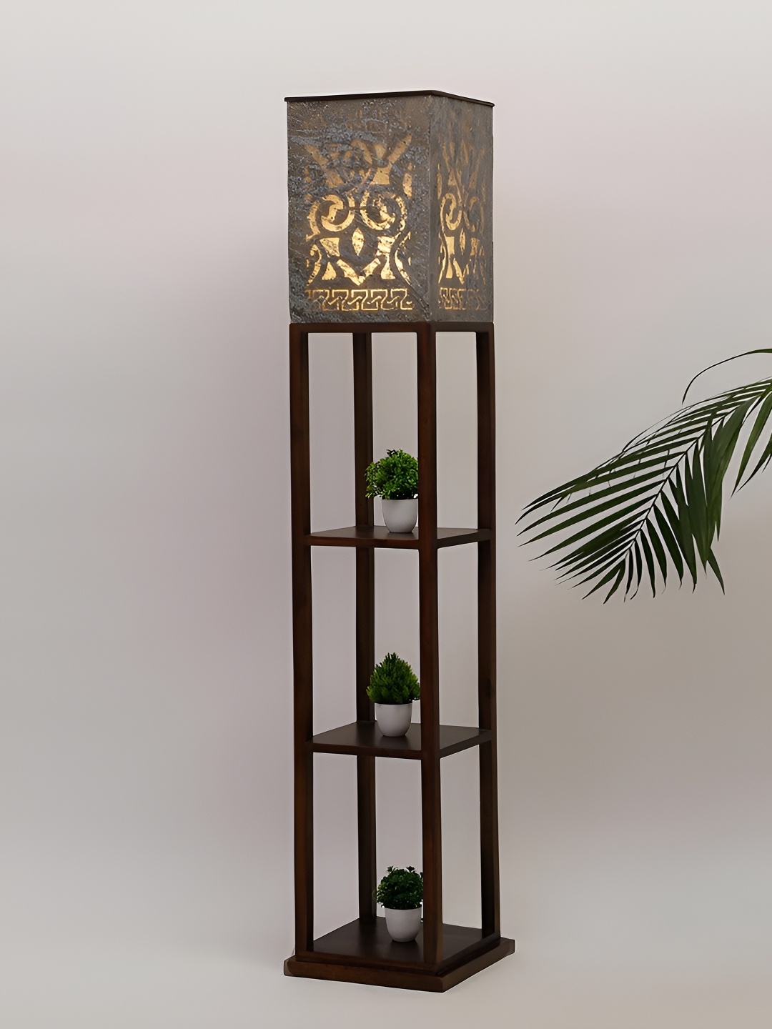 

Fabindia Ojasvi Brown & Grey Square Textured Wooden Floor Lamps