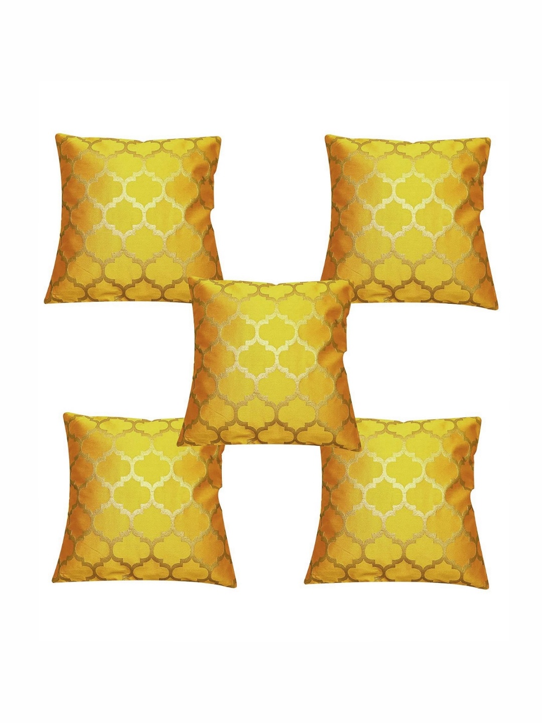 

Pink Parrot Yellow & Gold-Toned 5 Pieces Geometric Square Cushion Covers