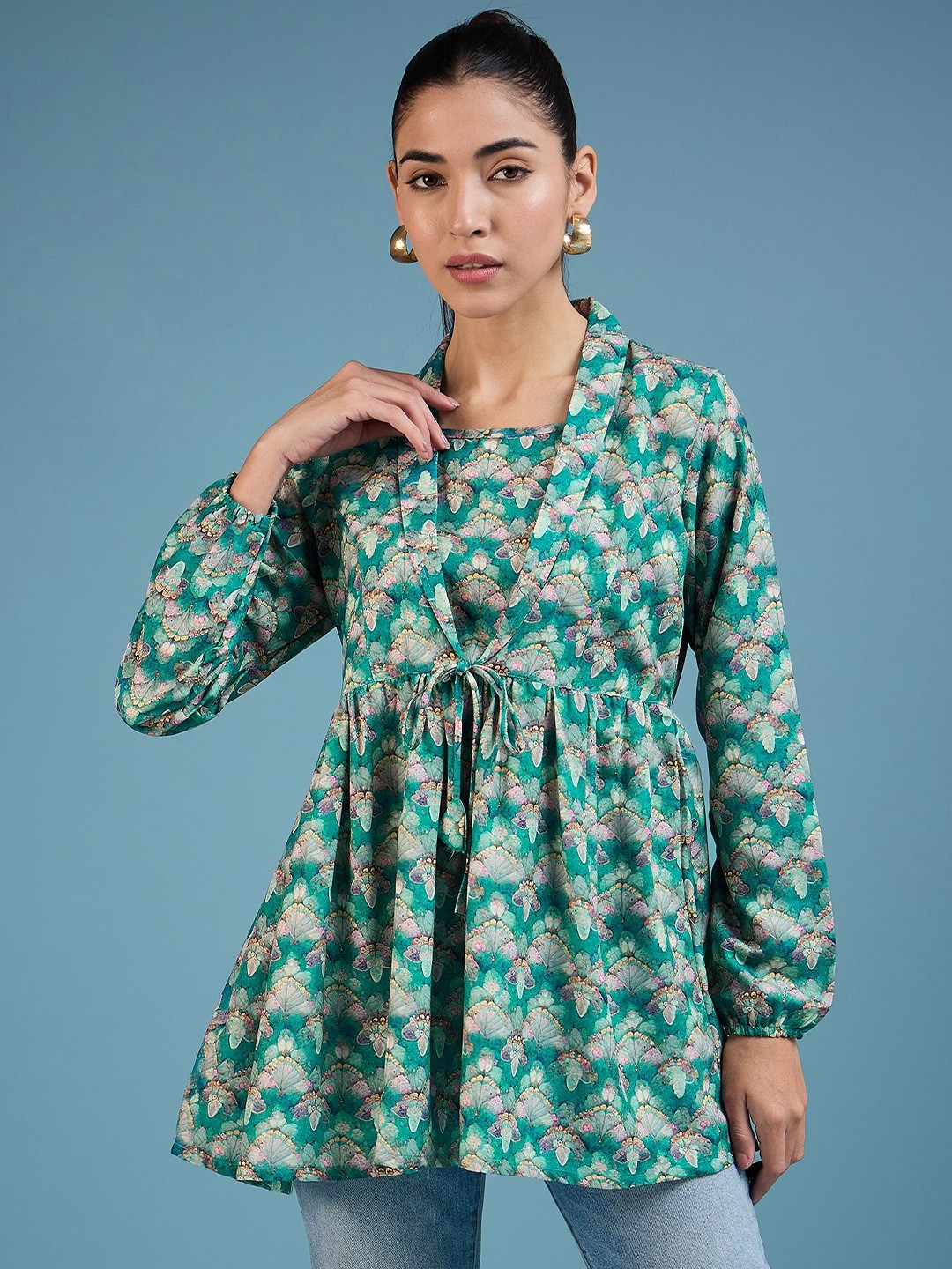 

VIRICA Women Floral Printed Square Neck Top, Teal
