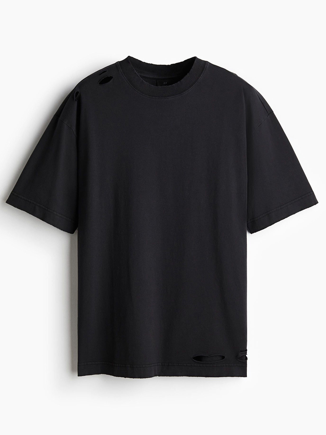 

H&M Pure Cotton Oversized Fit Worn-Look T-Shirt, Black