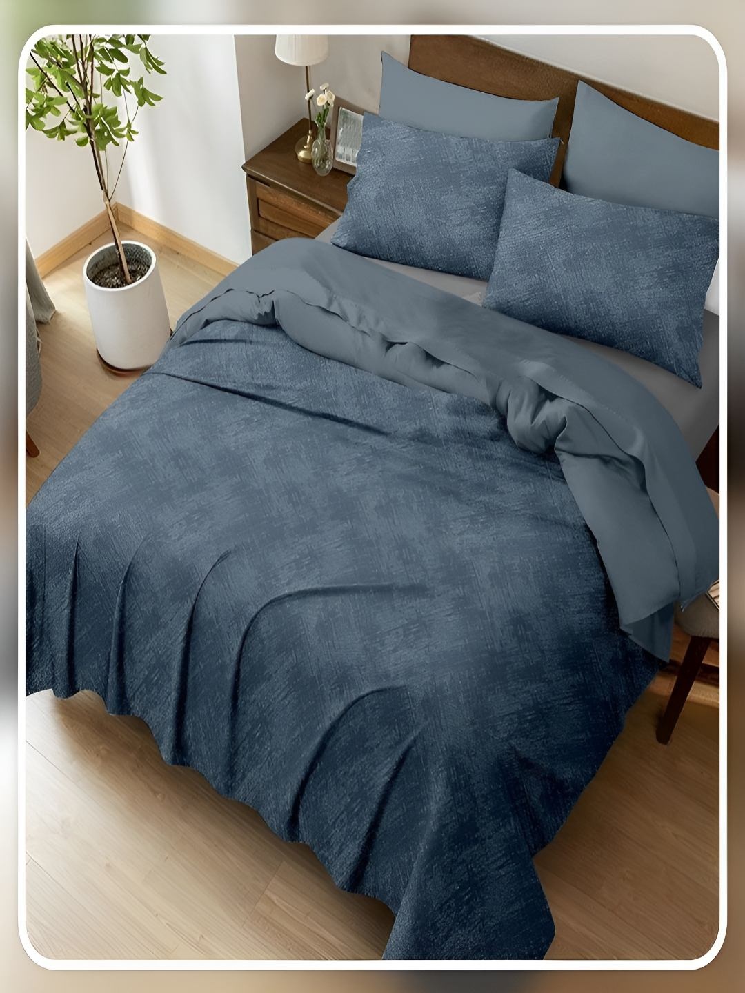 

tundwal's Grey & Blue 400 TC King Bedsheet with 2 Pillow Covers