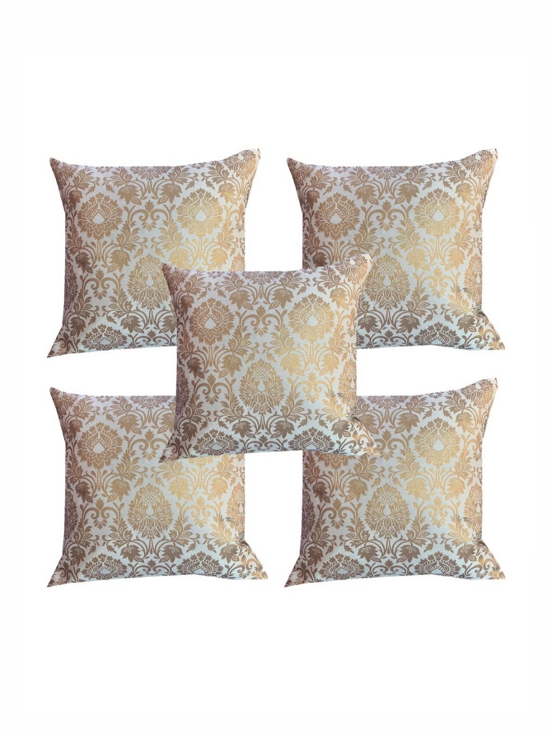 

Pink Parrot Grey 5 Pieces Ethnic Motifs Printed Jacquard Square Cushion Covers