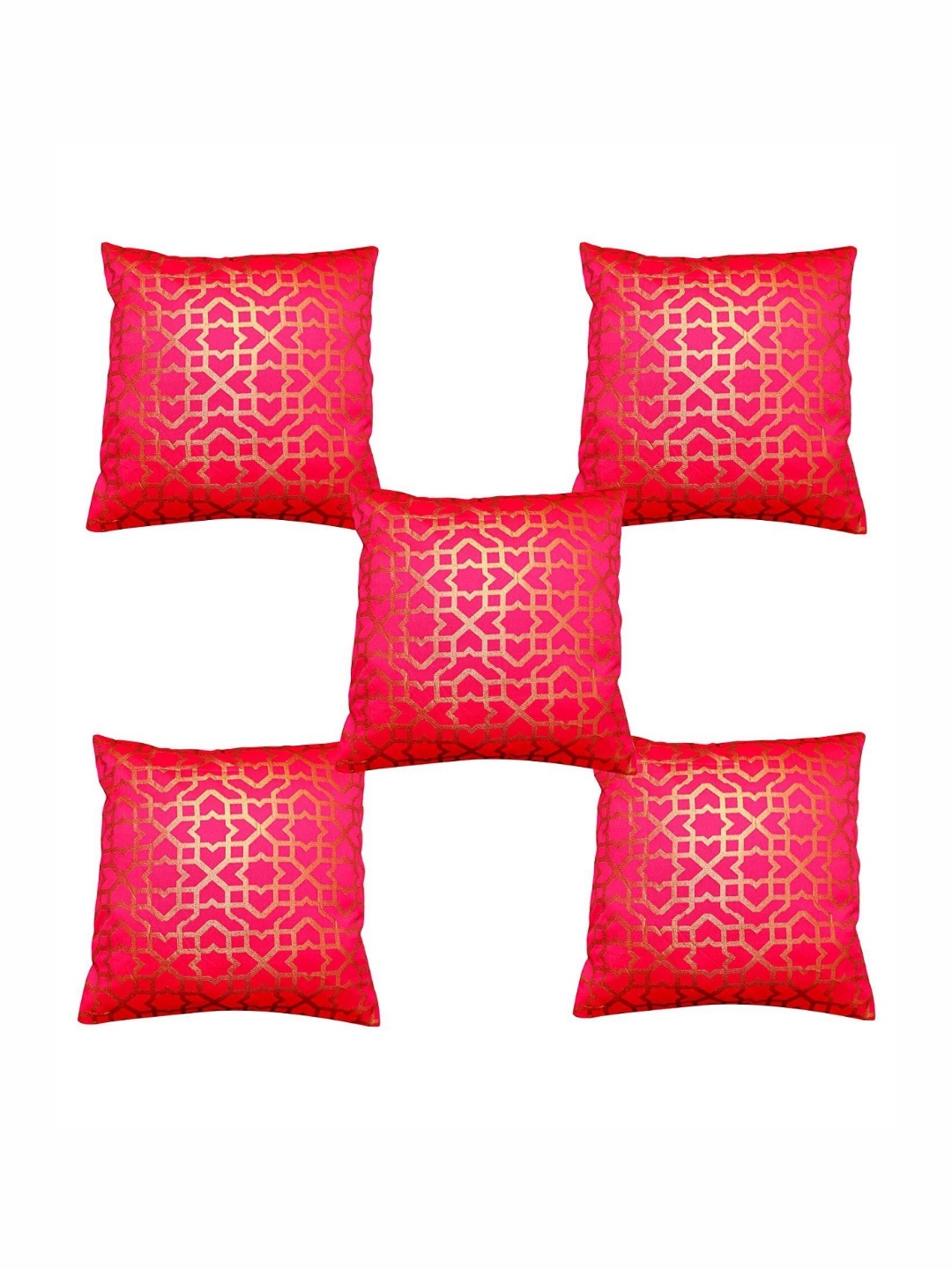 

Pink Parrot Pink & Gold-Toned 5 Pieces Jacquard Geometric Square Cushion Covers