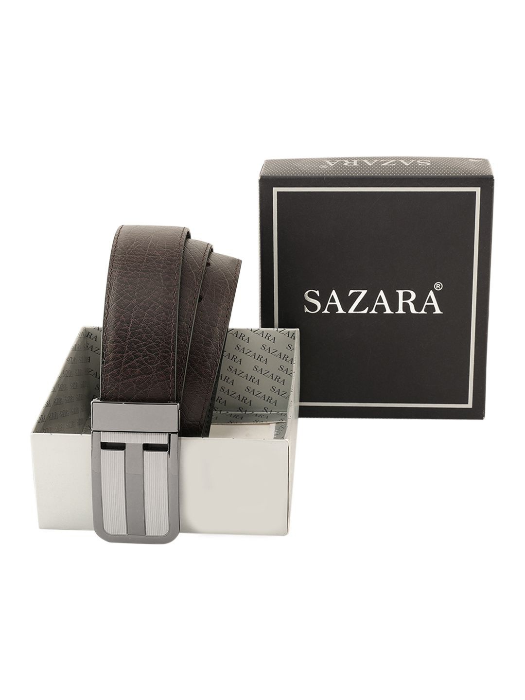 

SAZARA Men Textured Leather Reversible Belt, Brown