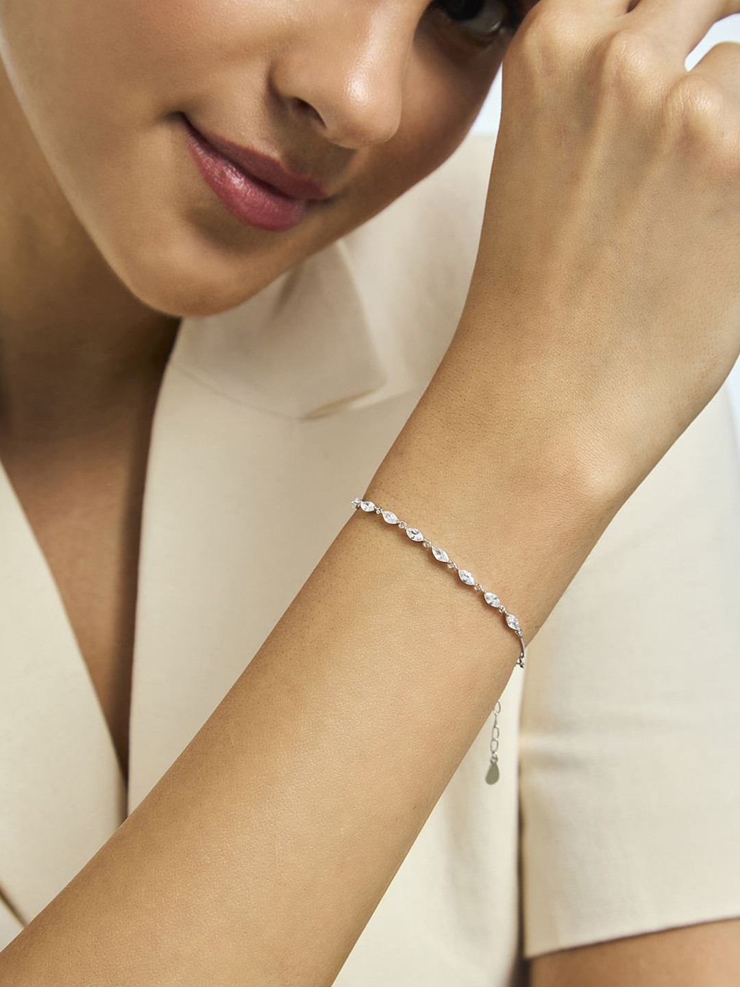 

Kushal's Fashion Jewellery 92.5 Pure Silver Gold-Plated CZ Wraparound Bracelet