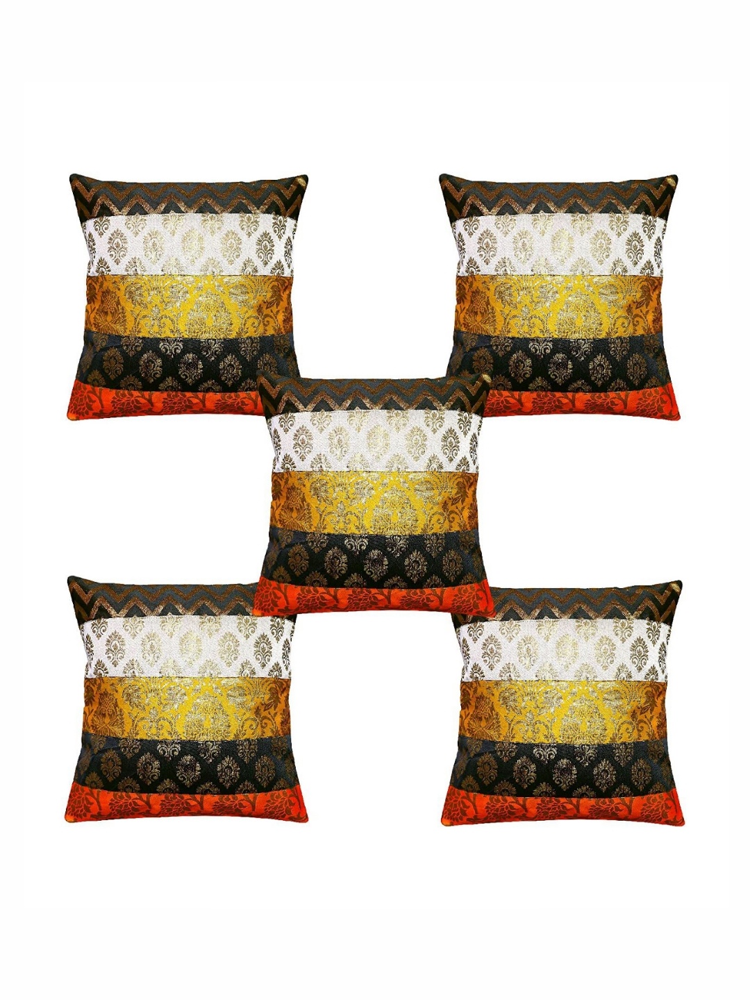 

Pink Parrot White & Black 5 Pieces Ethnic Motifs Jacquard Square Cushion Covers