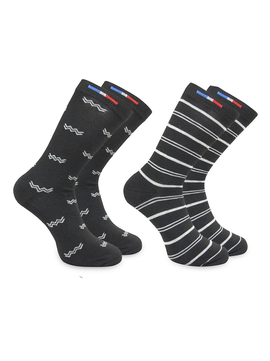 

BAESD Men Pack Of 2 Patterned Calf Length Socks, Black