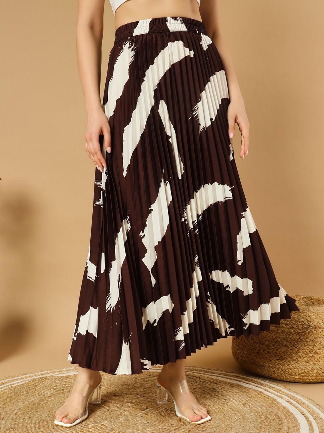 

OTABU Printed Flared Maxi Skirt, Brown