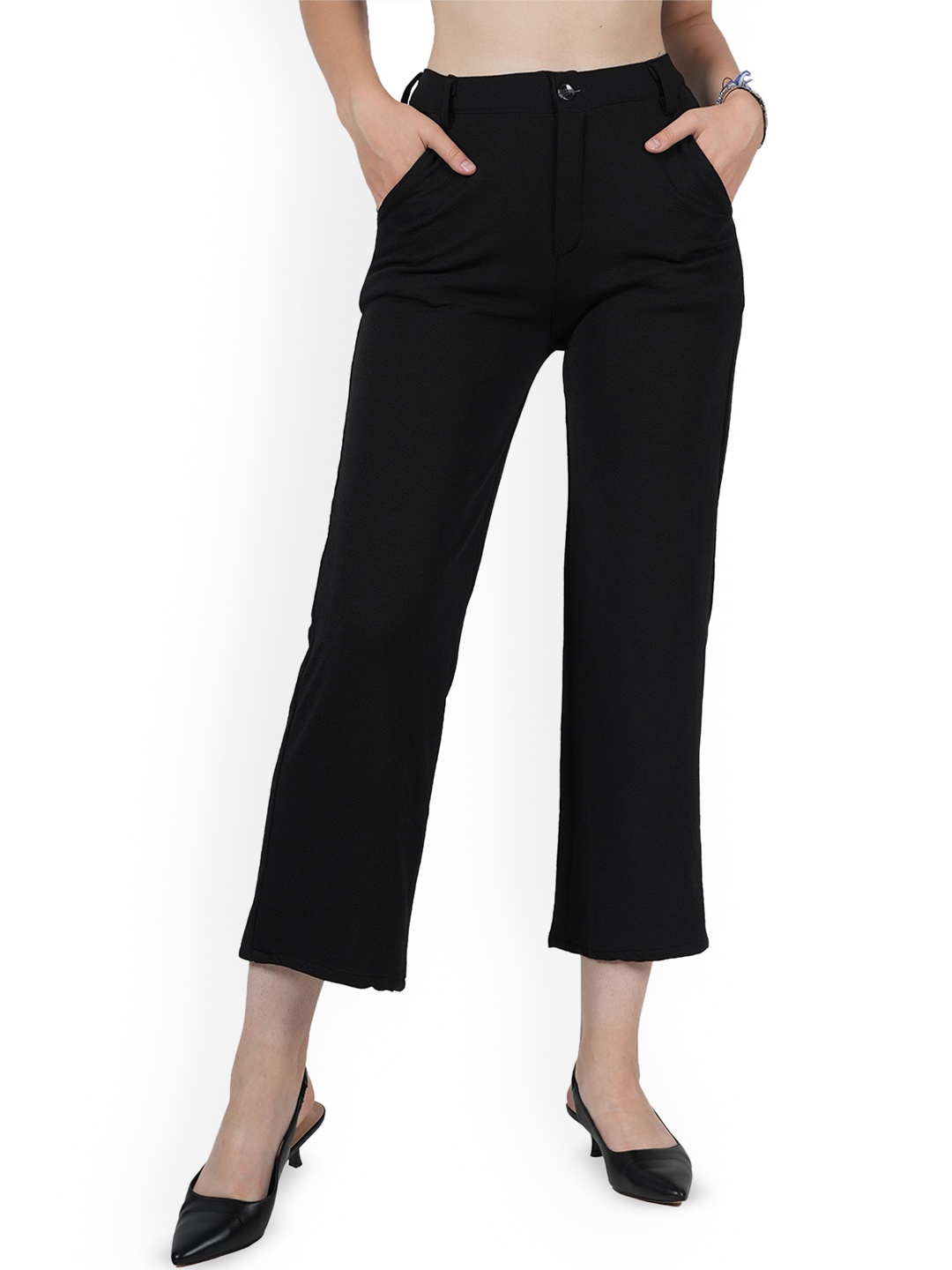 

BAESD Women High-Rise Easy Wash Trousers, Black