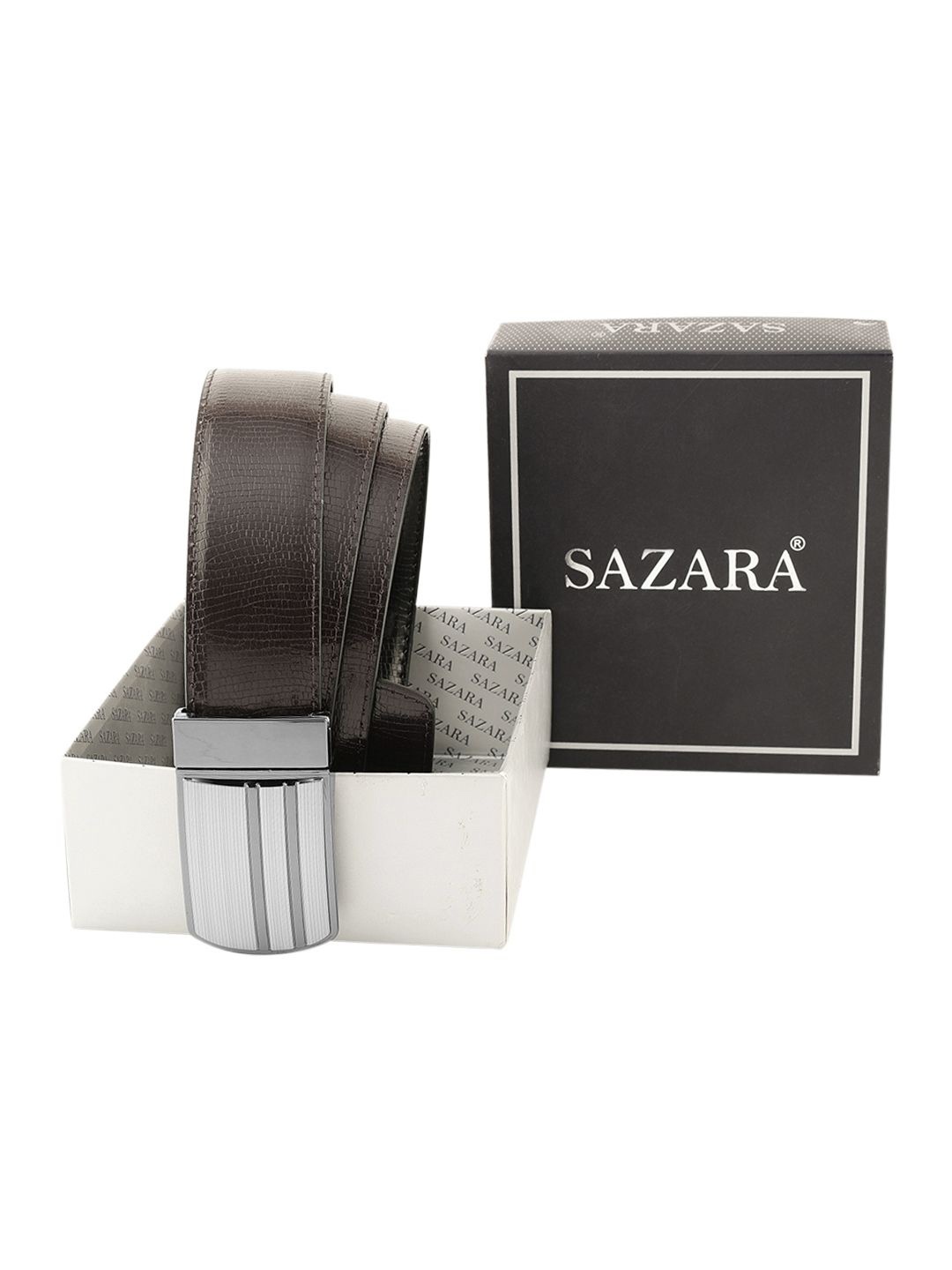 

SAZARA Men Textured Leather Reversible Belt, Brown