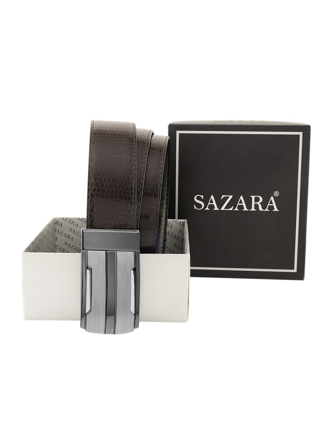 

SAZARA Men Textured Leather Reversible Belt, Brown