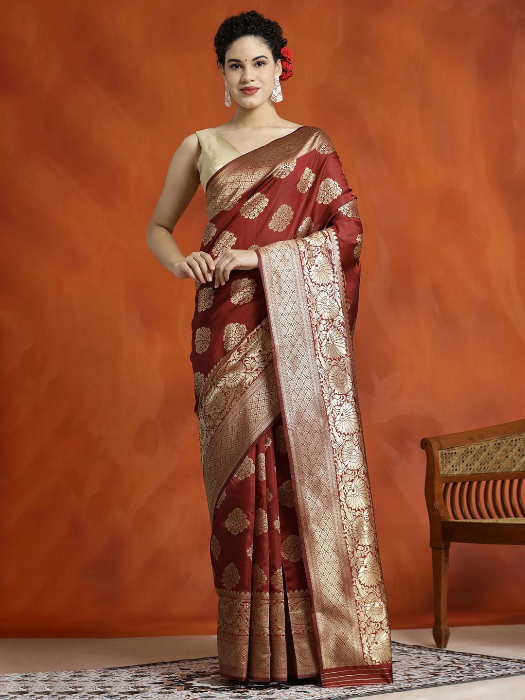 

Jaipur Kurti Zari Woven Design Banarasi Saree, Maroon
