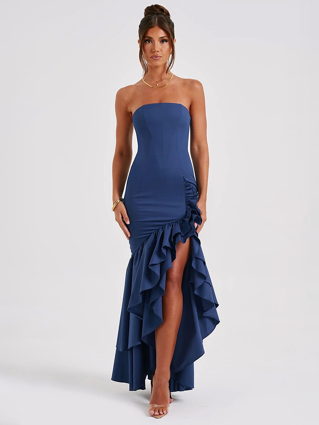 

LULU & SKY Strapless Layered Hem Maxi Dress, Blue