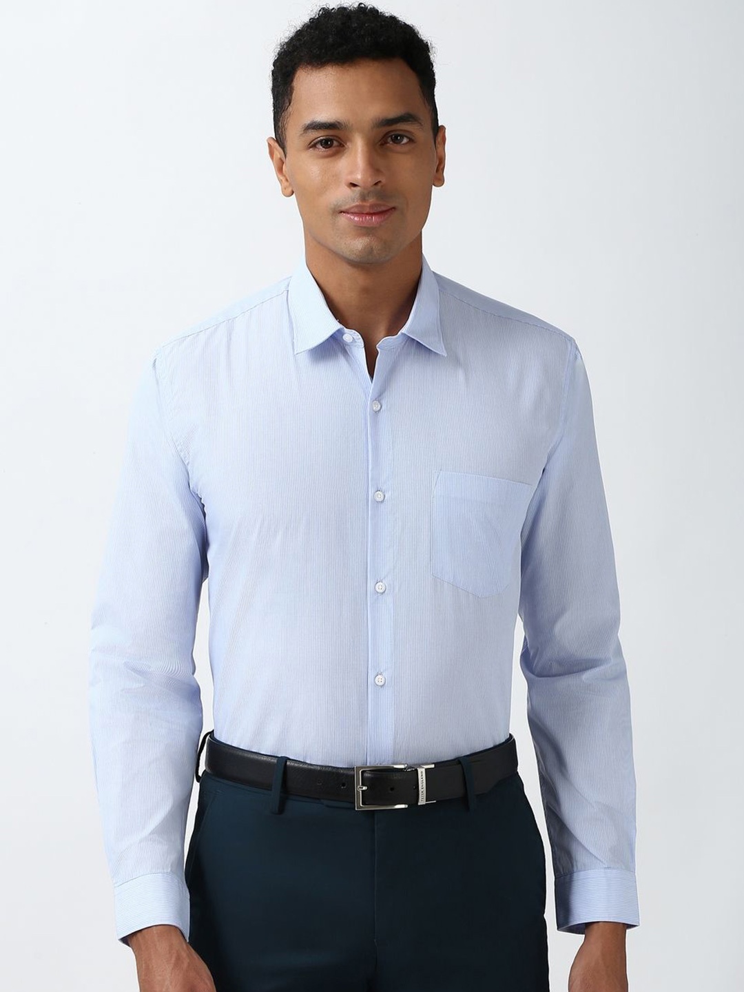 

Peter England Men Opaque Striped Formal Shirt, Blue