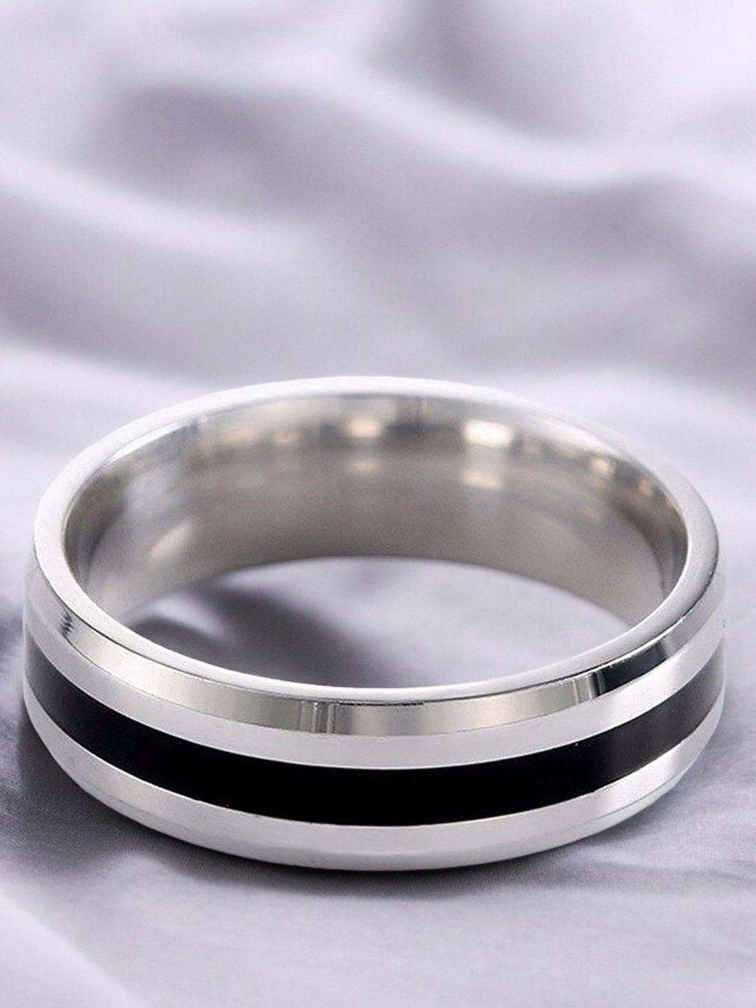 

fabula Men Enamelled Broad Band Finger Ring, Silver