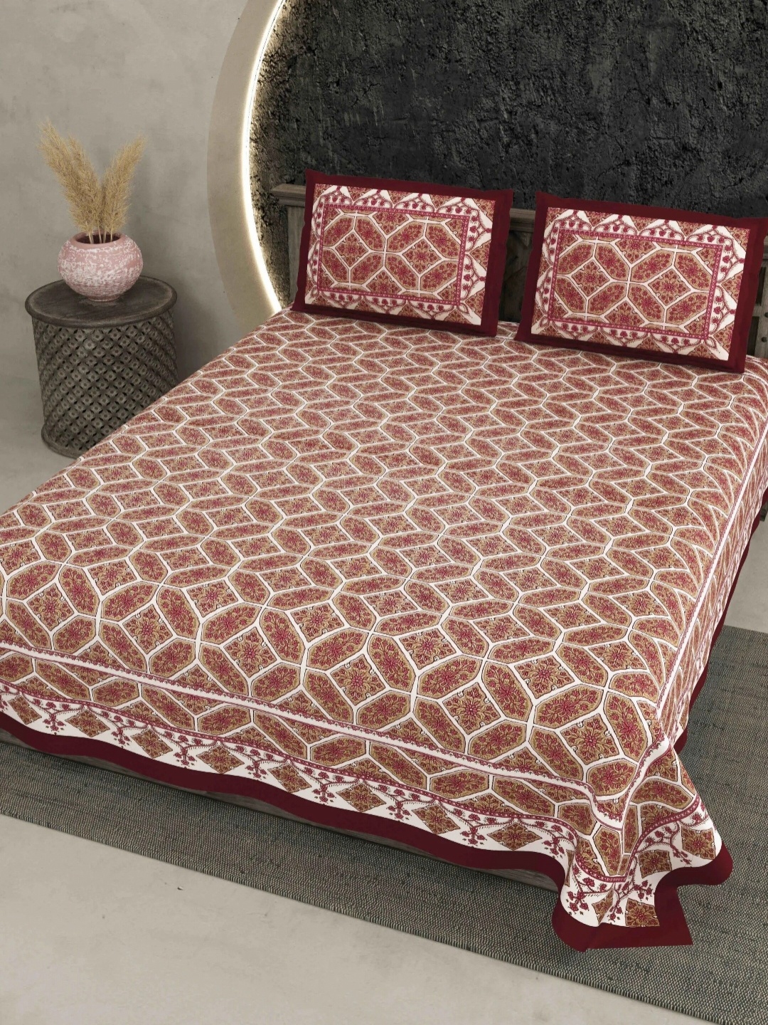 

LIVING ROOTS White & Brown Floral Cotton 210 TC King Bedsheet with 2 Pillow Covers