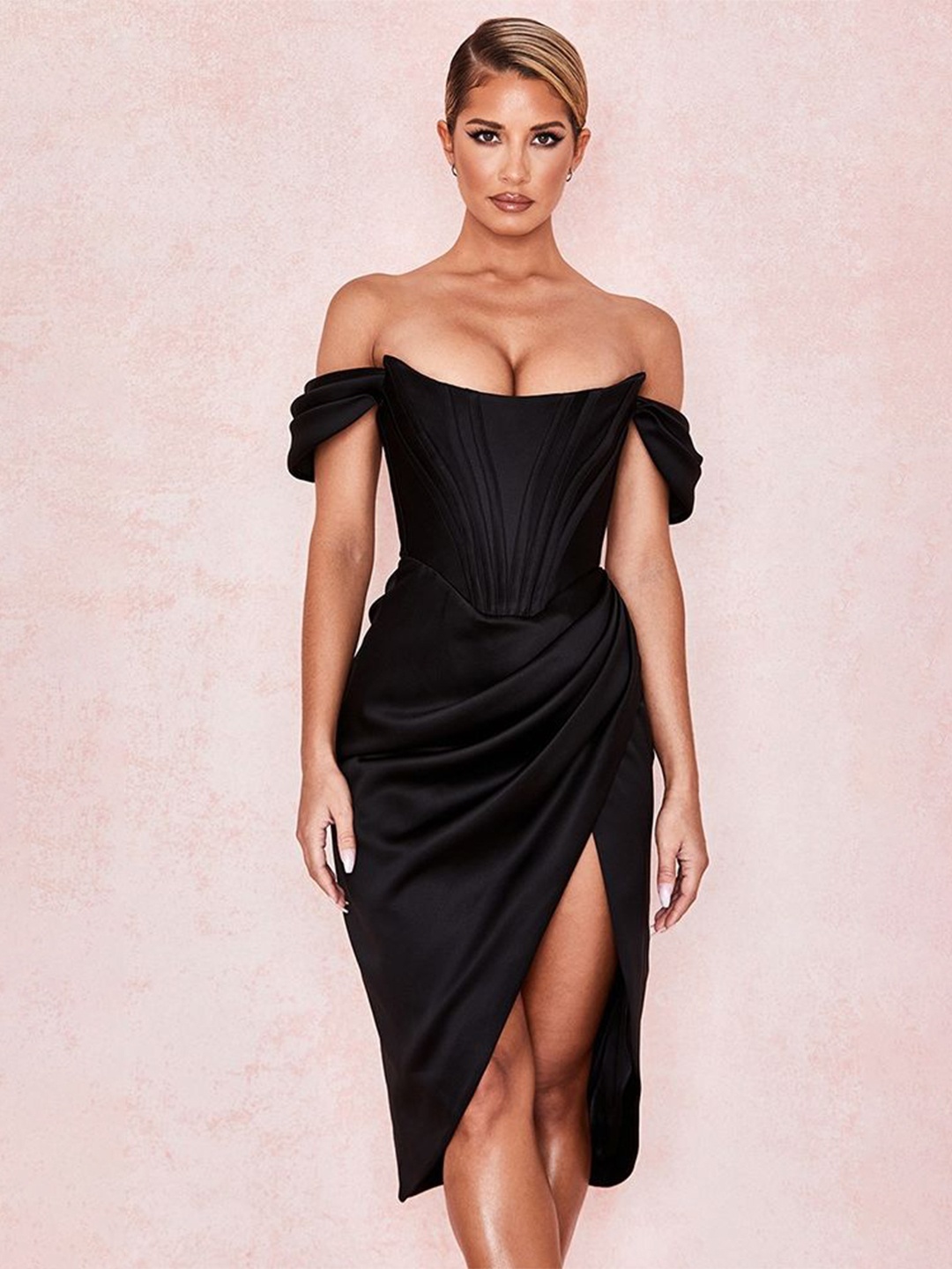 

LULU & SKY Off-Shoulder Sheath Midi Dress, Black