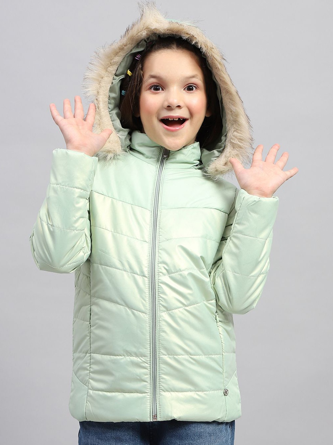 

Monte Carlo Girls Solid Hooded Parka Jacket, Sea green