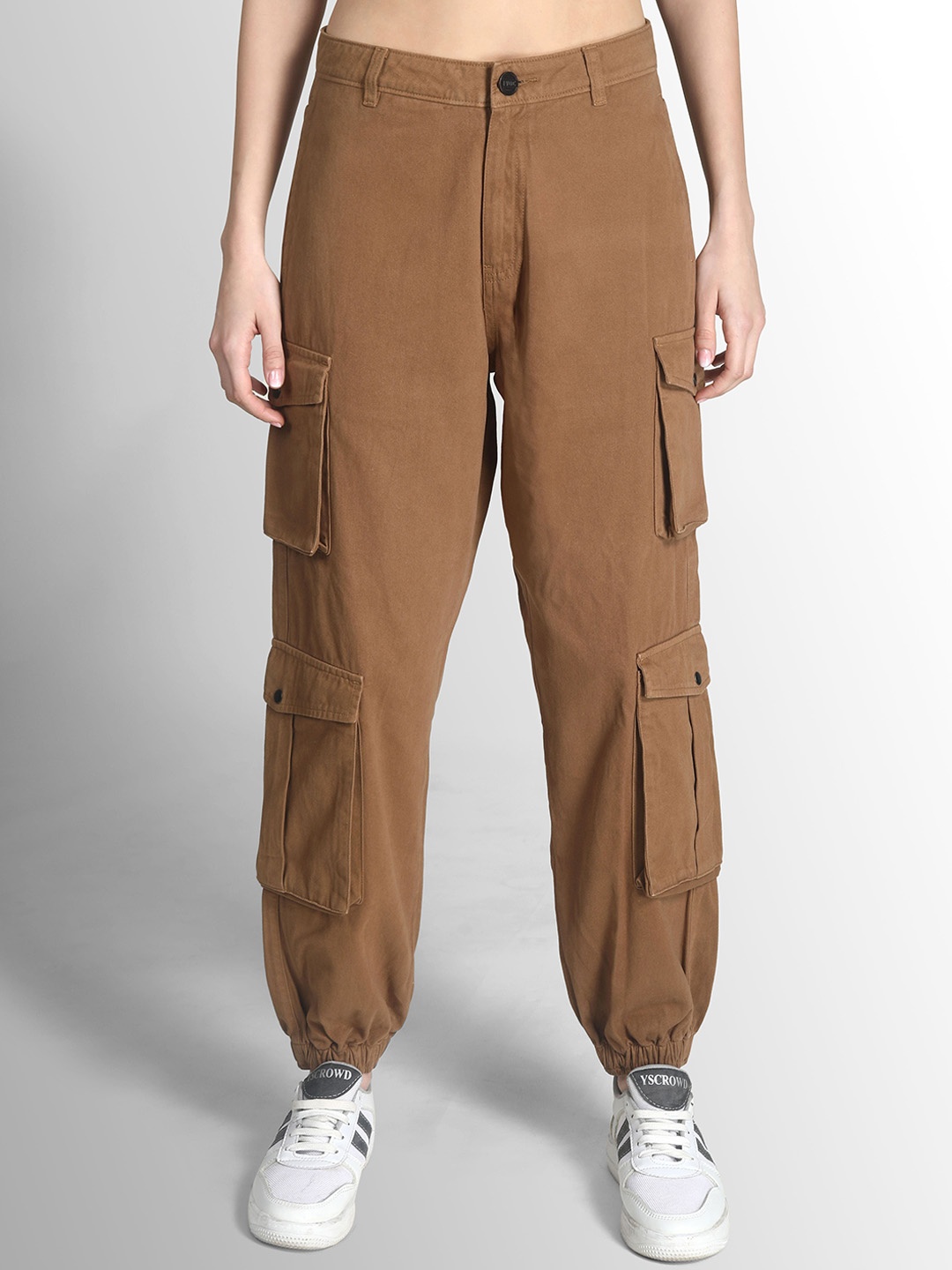 

IVOC Women Relaxed Loose Fit High-Rise Cargos Trousers, Brown