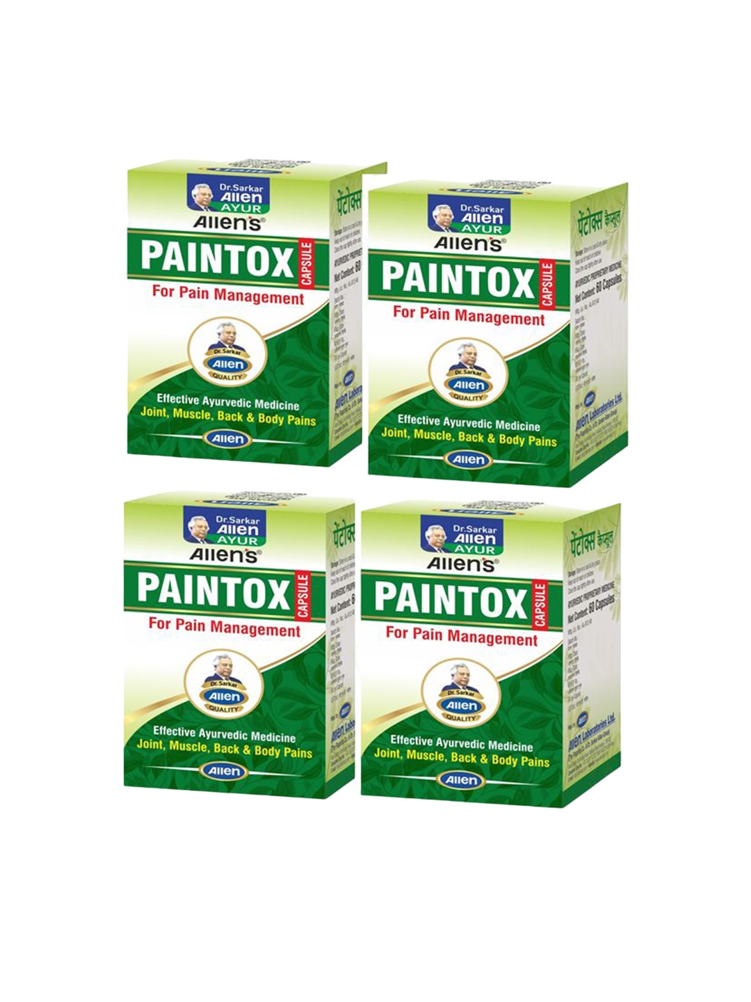 

ALLEN Set Of 4 Paintox Pain Relief Capsules-60 Capsule Each, Green