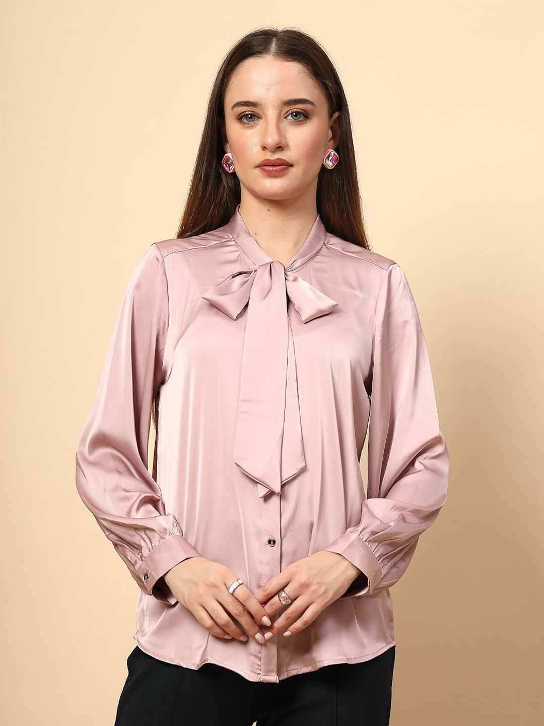 

Gipsy Women Solid Tie-Up Neck Top, Lavender
