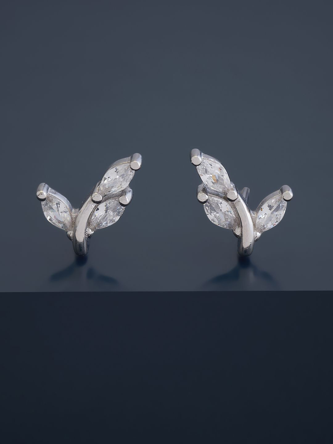 

Kushal's Fashion Jewellery 92.5 Pure Silver Rhodium Plated CZ Leaf Shaped Studs