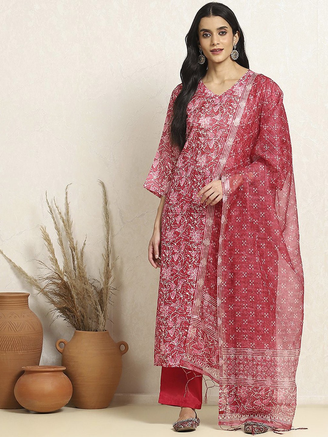 

Biba Floral Printed Unstitched Dress Material, Pink