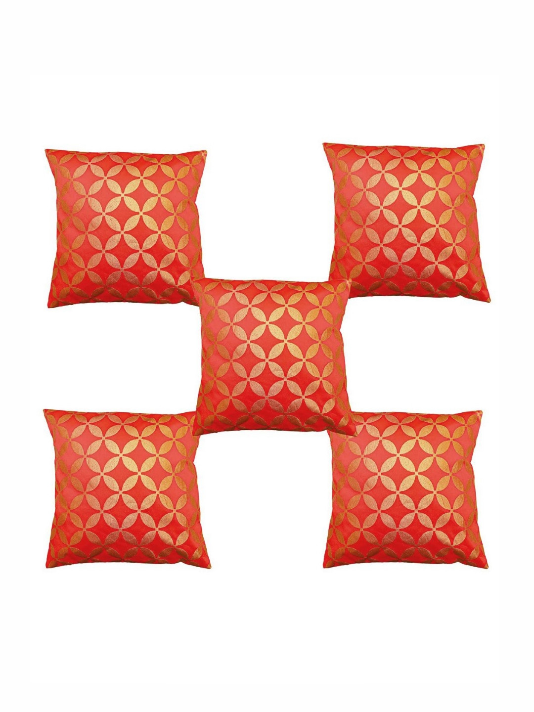 

Pink Parrot Red & Yellow 5 Pieces Geometric Square Cushion Covers
