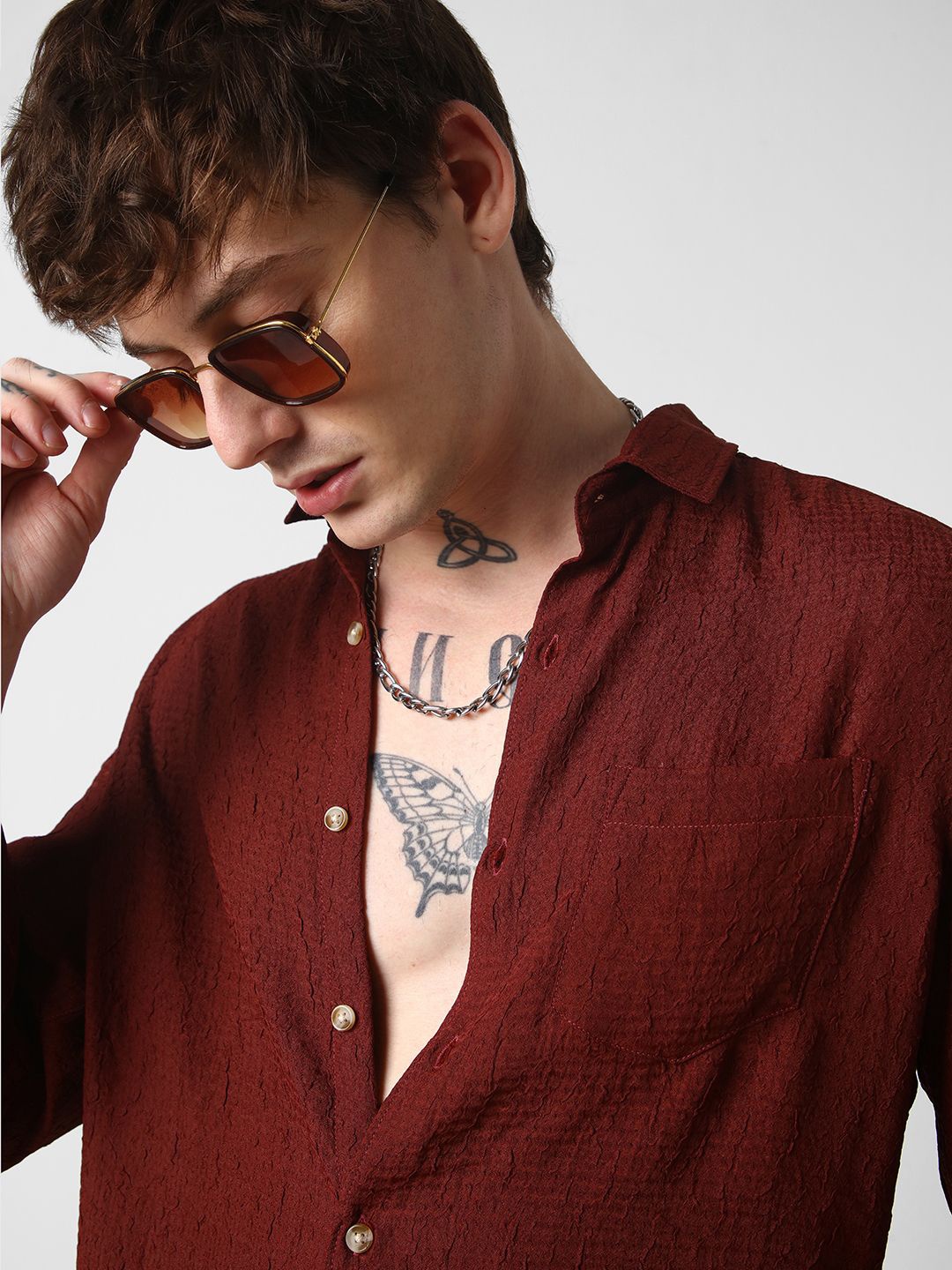 

VASTRADO Men Classic Cutaway Collar Textured Slim Fit Casual Shirt, Brown