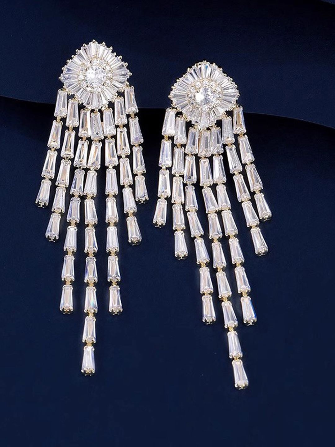 

Peora Silver Plated Cubic Zirconia Contemporary Drop Earrings