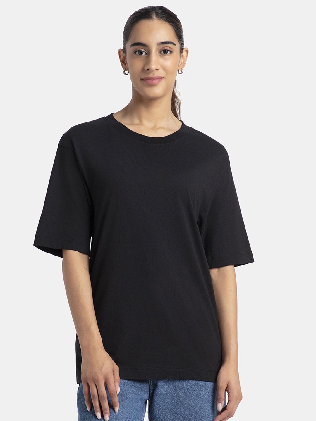 

Jockey Super Combed Cotton Solid Oversized T-shirt with Drop Shoulder Styling -A156, Black