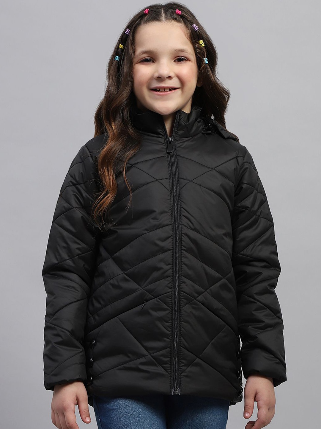

Monte Carlo Girls Solid Hooded Padded Jacket, Black