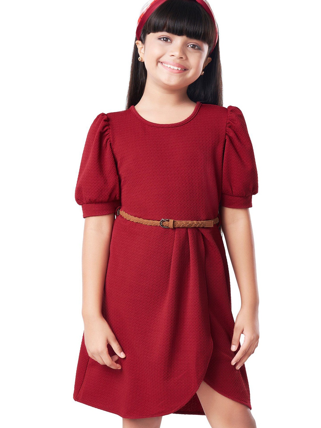 

Hola Bonita Puff Sleeve A-Line Dress, Red