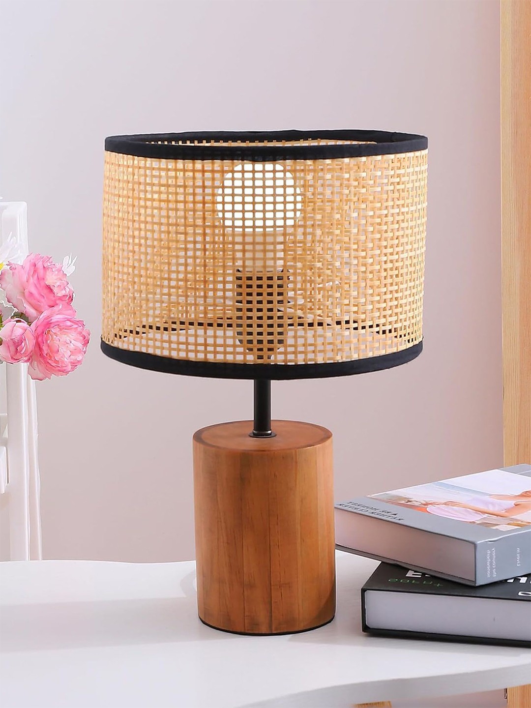 

Ekhasa Brown Textured Wooded Cylindrical Shaped Table Lamp