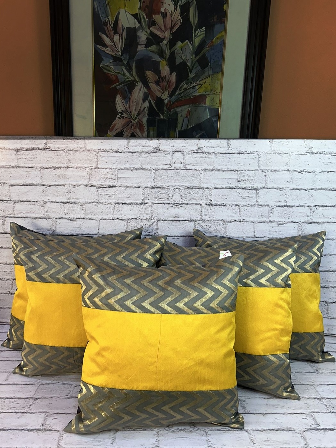 

Pink Parrot Green & Yellow 5 Pieces Geometric Square Cushion Covers