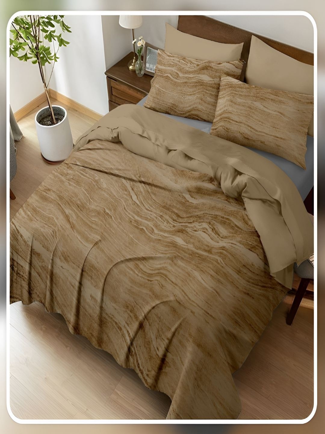 

tundwal's Beige & Brown 400 TC King Bedsheet with 2 Pillow Covers