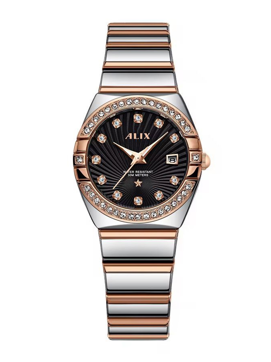 

ALIX Women Brass Dial & Stainless Steel Bracelet Style Straps Analogue Multi Function Watch AL2534 SRGB, Black