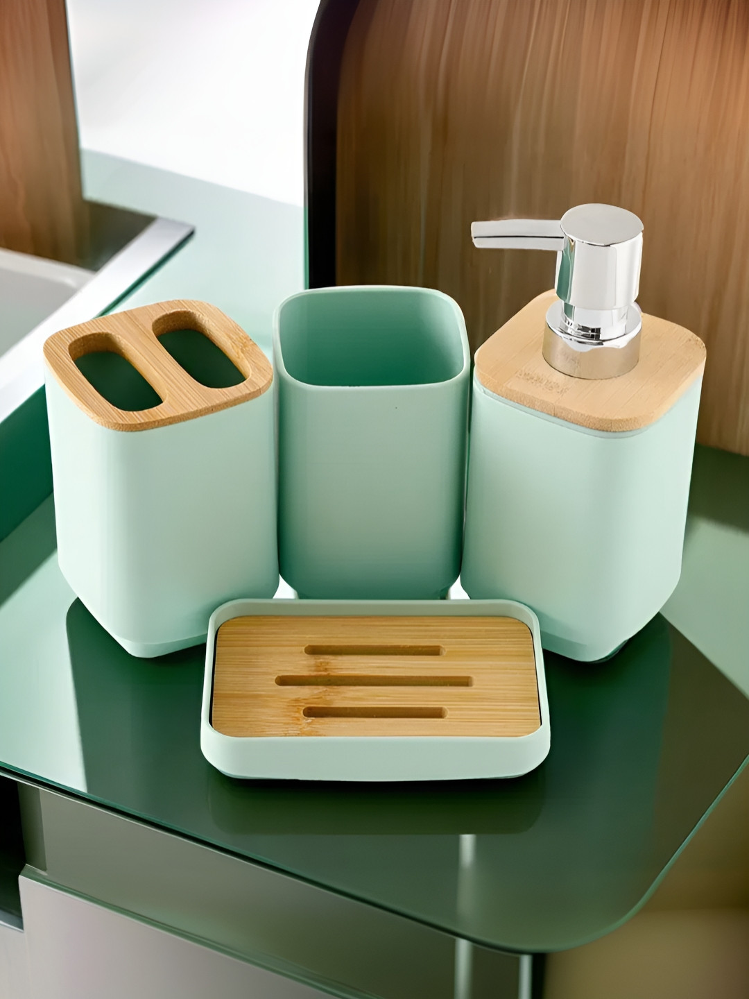 

UMAI Green & Brown 4 Pieces Ceramic Bath Accessories