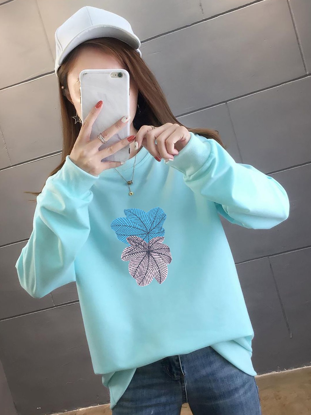 

StyleCast x Revolte Floral Printed Cotton Longline Sweatshirt, Blue