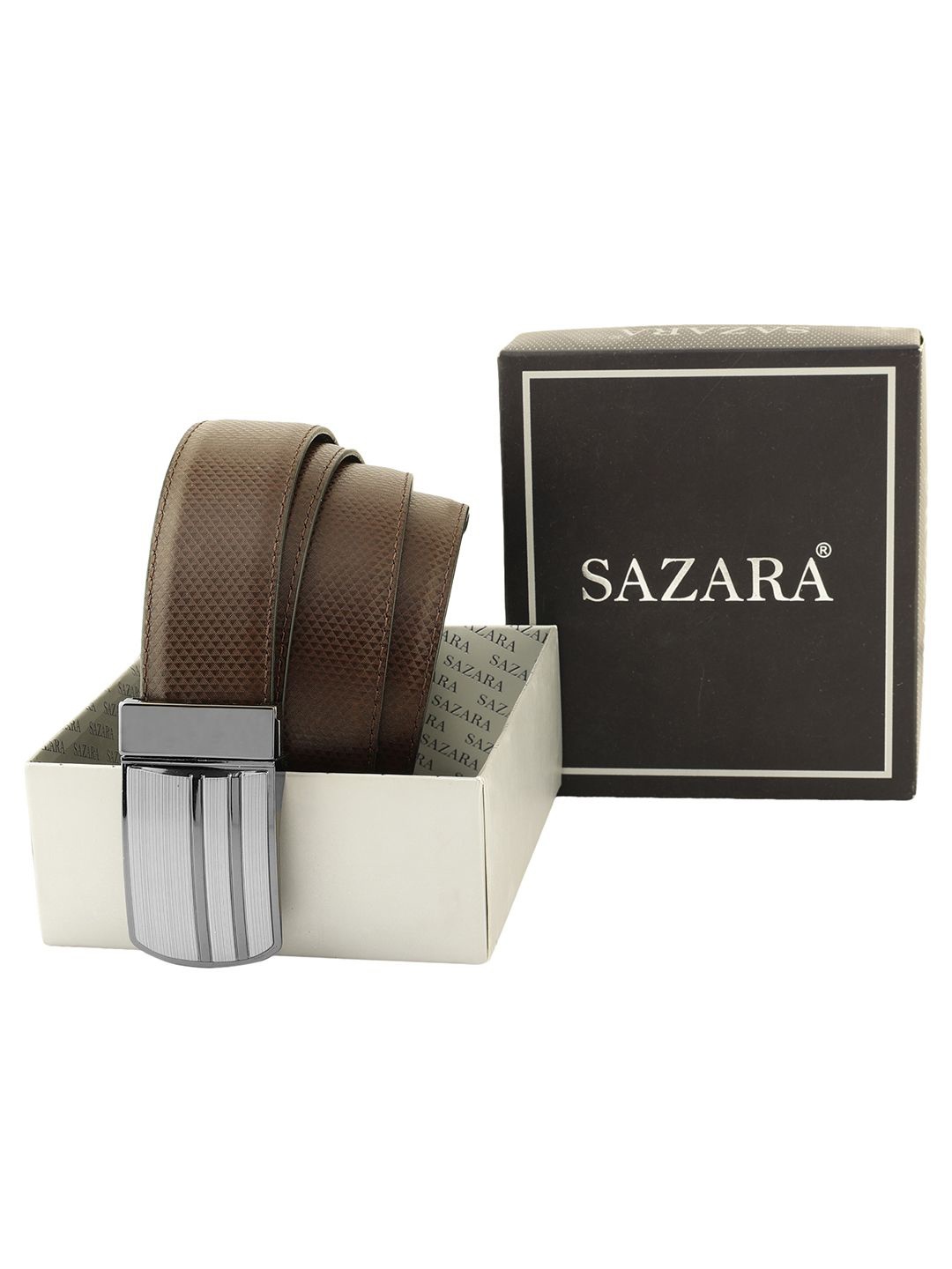 

SAZARA Men Textured Leather Reversible Belt, Brown