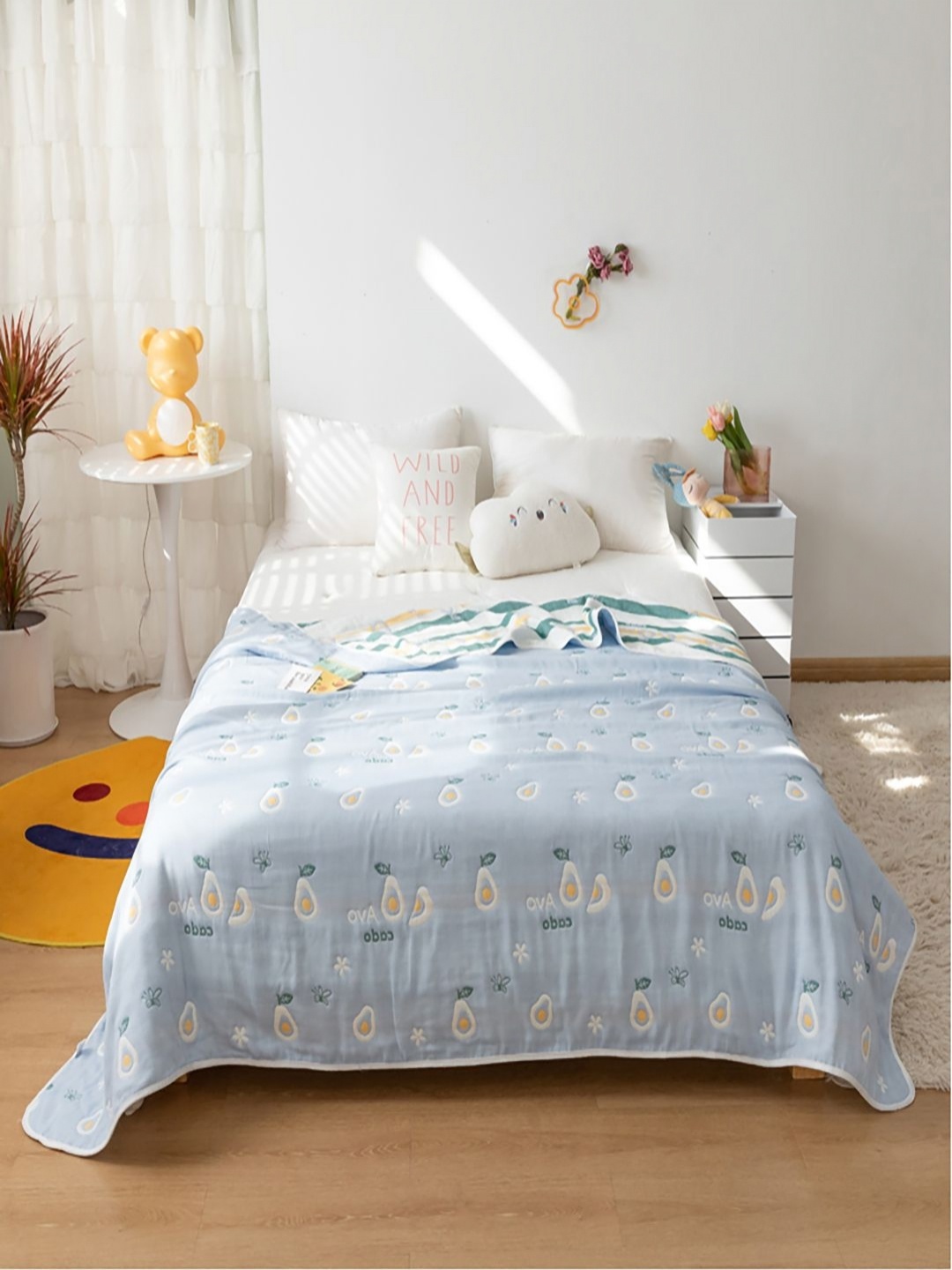 

JC HOME Blue & Yellow Floral Printed Pure Cotton AC Room 400 GSM Single Bed Quilt