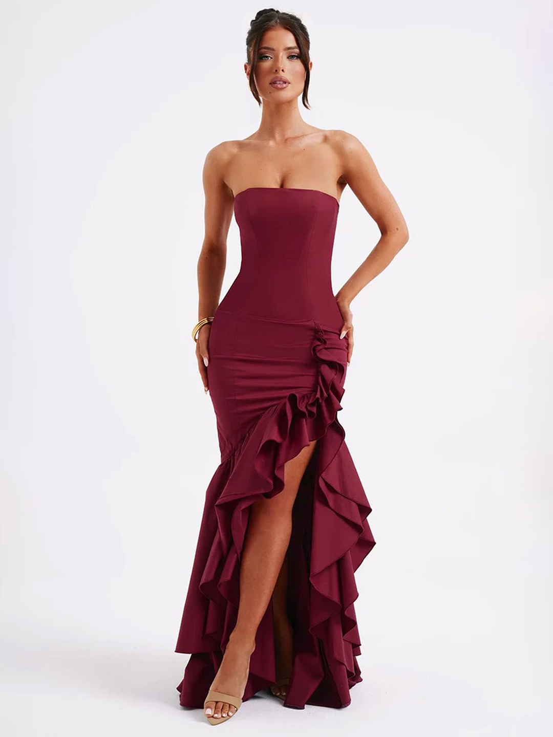 

LULU & SKY Solid Maxi Dress, Burgundy