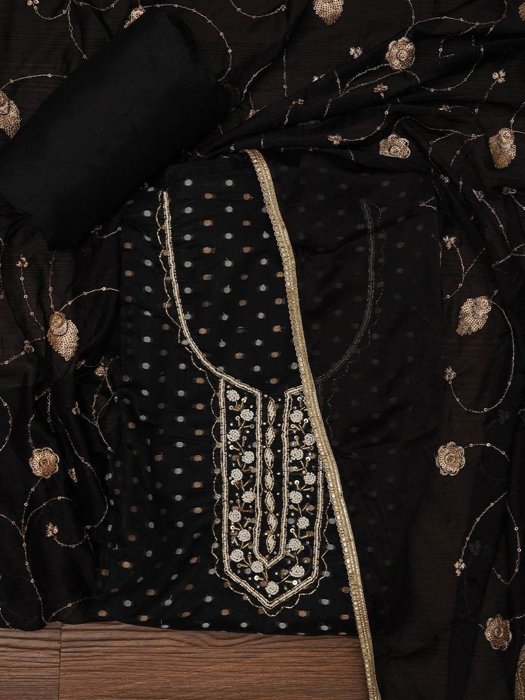 

Jaipur Kurti Zari Pure Cotton Dress Material with Dupatta, Black