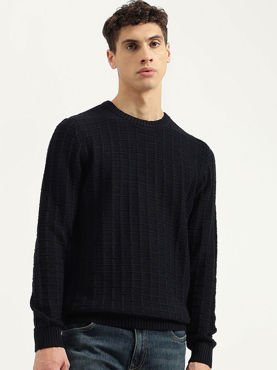 

United Colors of Benetton Self Design Regular Fit Pullover, Black