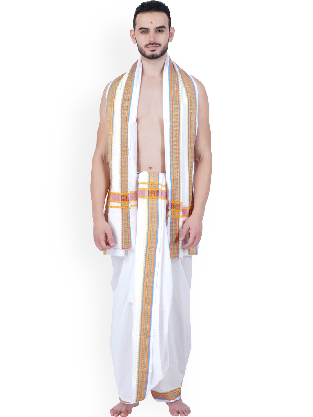 

Ethazh Men Dhoti With Angavastram, White