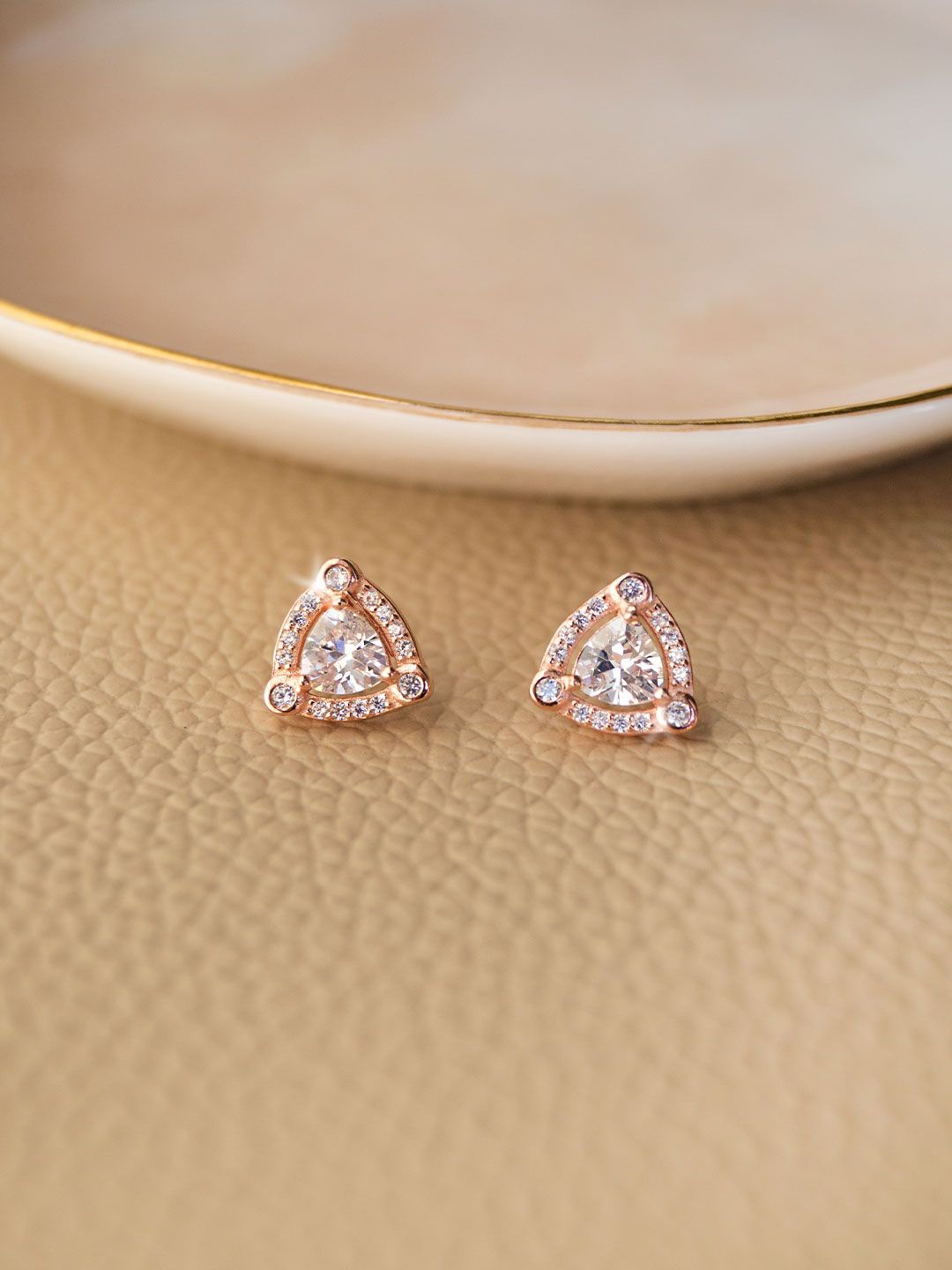 

MANNASH 92.5 Sterling Silver Rose Gold-Plated Cubic Zirconia Studded Contemporary Studs