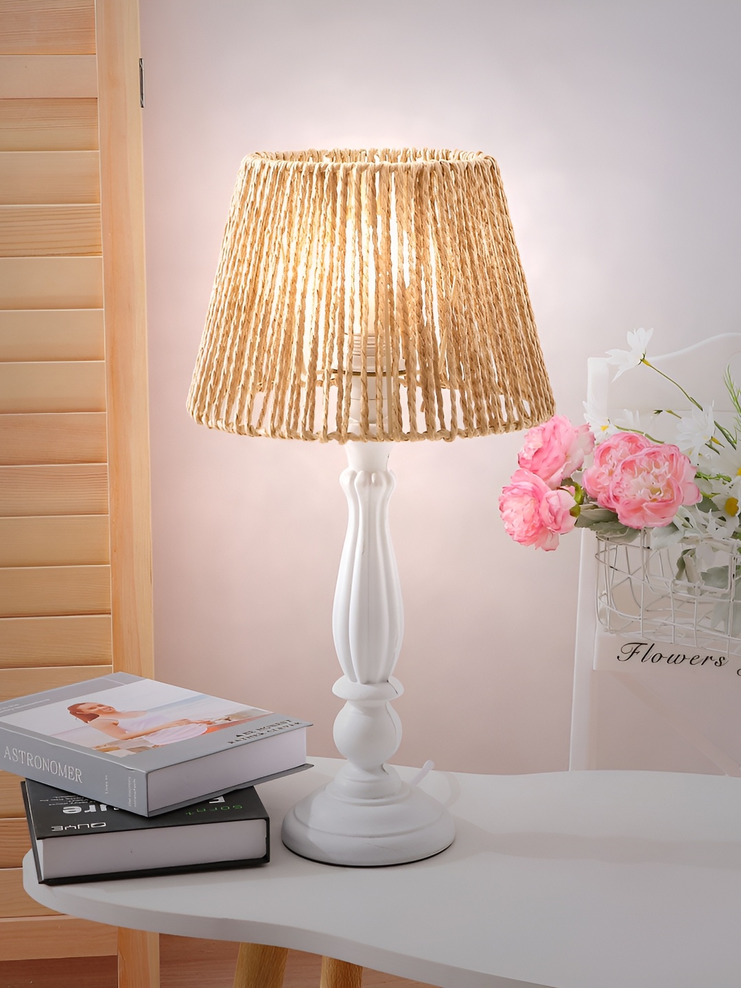 

UMAI White & Brown Textured Wooden Contemporary Cylindrical Shaped Table Lamp