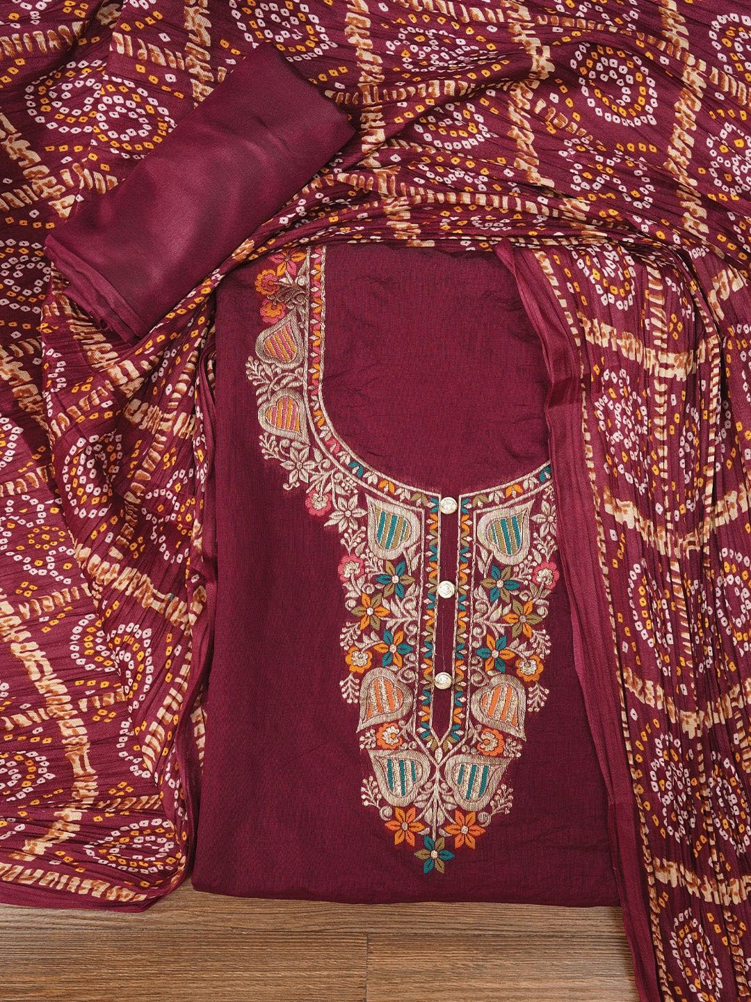 

Jaipur Kurti Unstitched Zari Silk Blend Dress Material With Dupatta, Brown